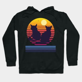 Cats Retro Synthwave Sunset Together Forever Hoodie